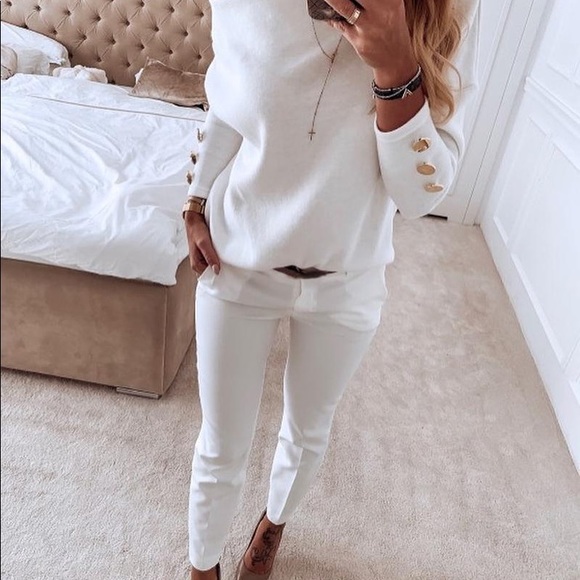 NEW off shoulder button sweater - Picture 3 of 8